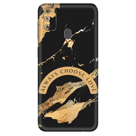 Always Choose Love Art Mobile Skin – Black & Gold Marble Design with Premium Protection
