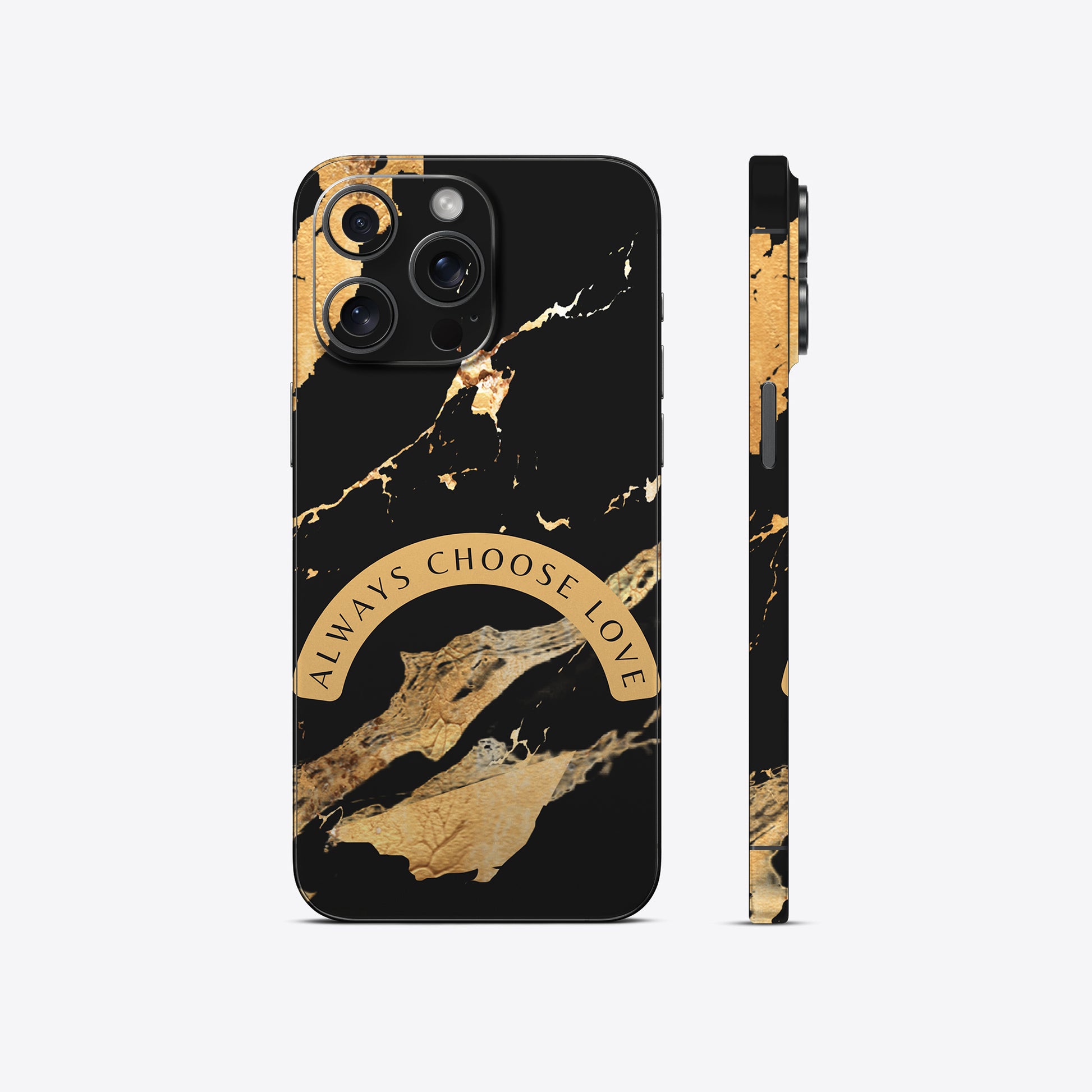 Always Choose Love Art Mobile Skin – Black & Gold Marble Design with Premium Protection