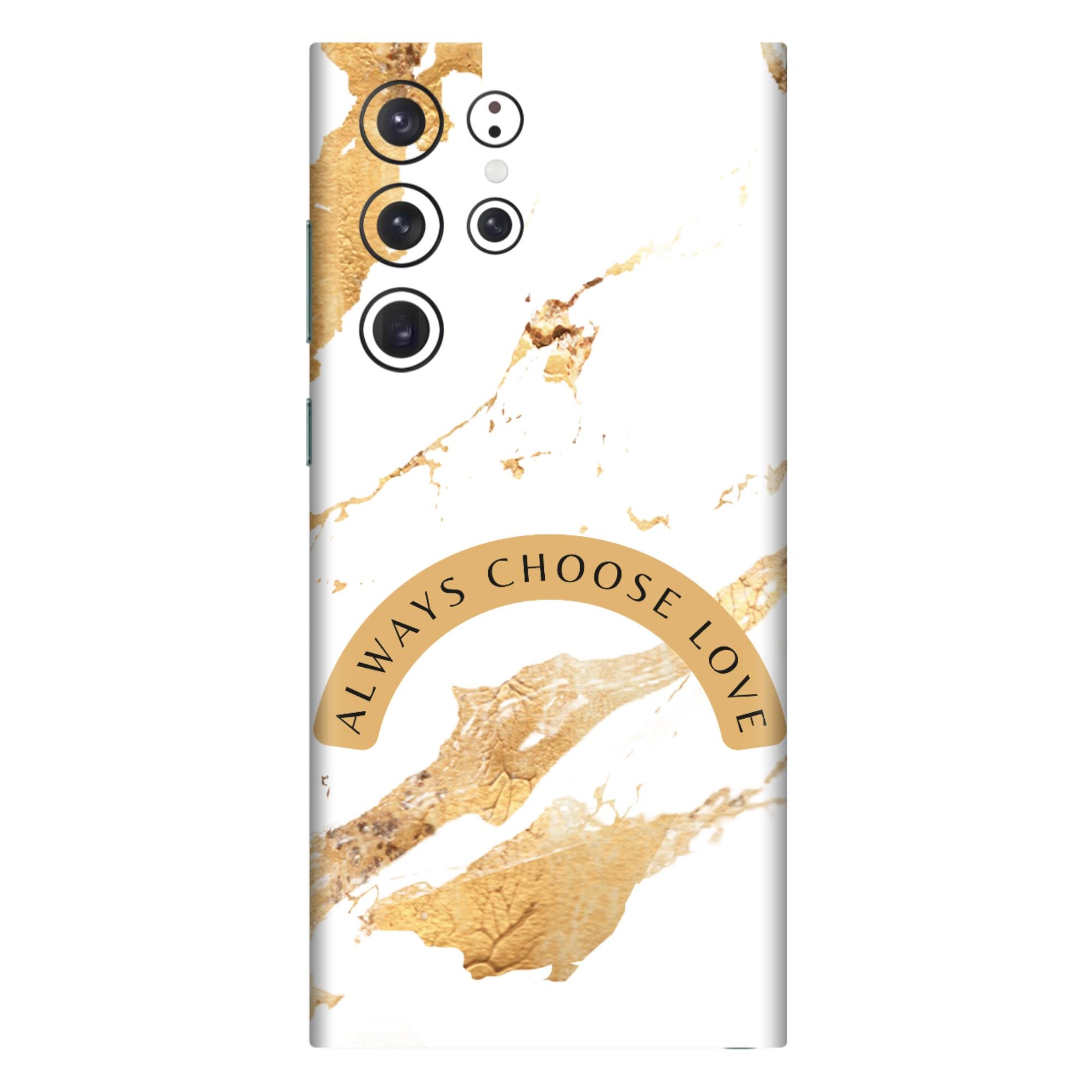 Always Choose Love Art Mobile Skin – White & Gold Marble Design with Premium Protection