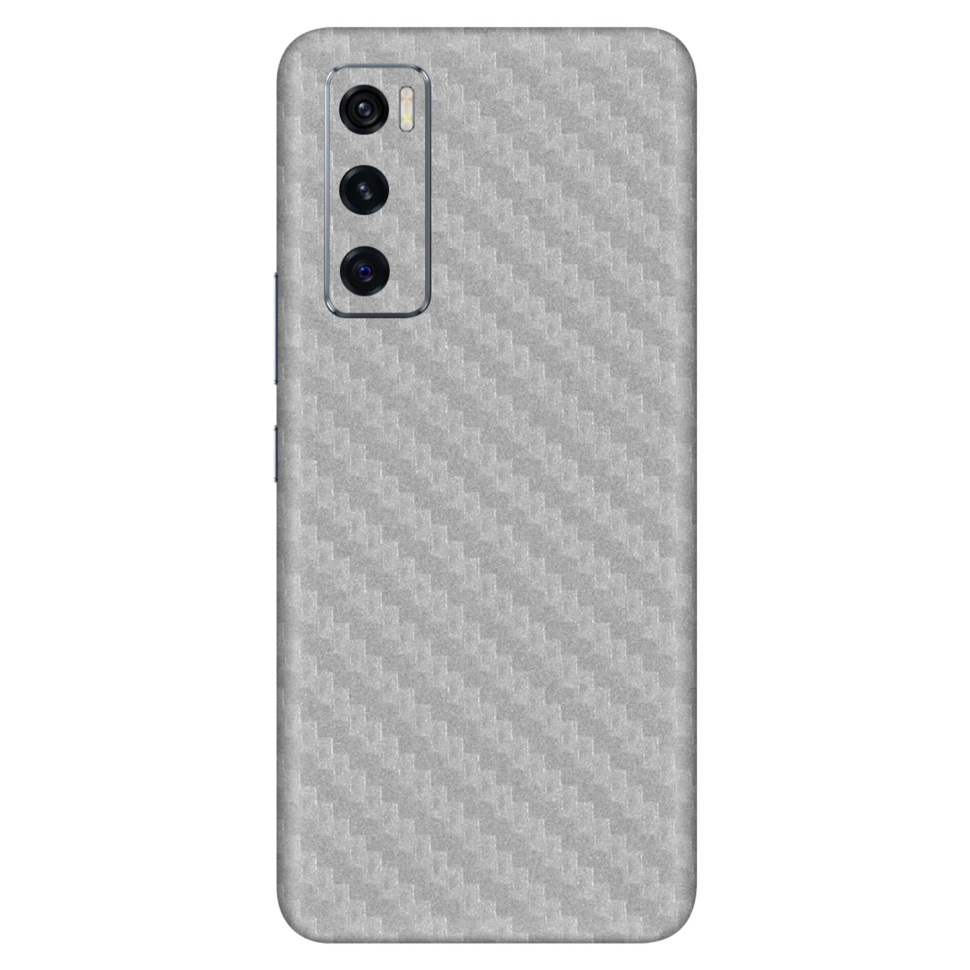 Silver Carbon Fiber Textured Mobile Skin - Sleek &amp; Durable Protection